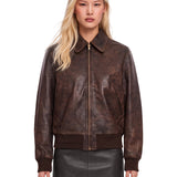 Bomber Boyfriend in pelle in marrone 