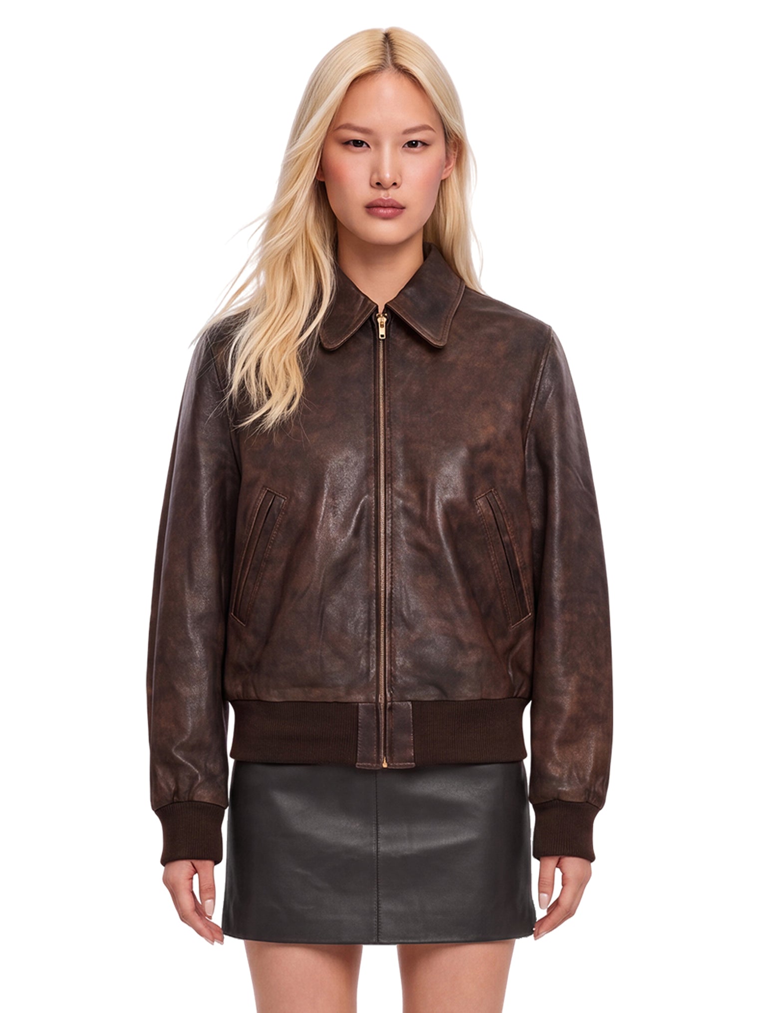 Bomber Boyfriend in pelle in marrone 