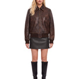 Bomber Boyfriend in pelle in marrone 