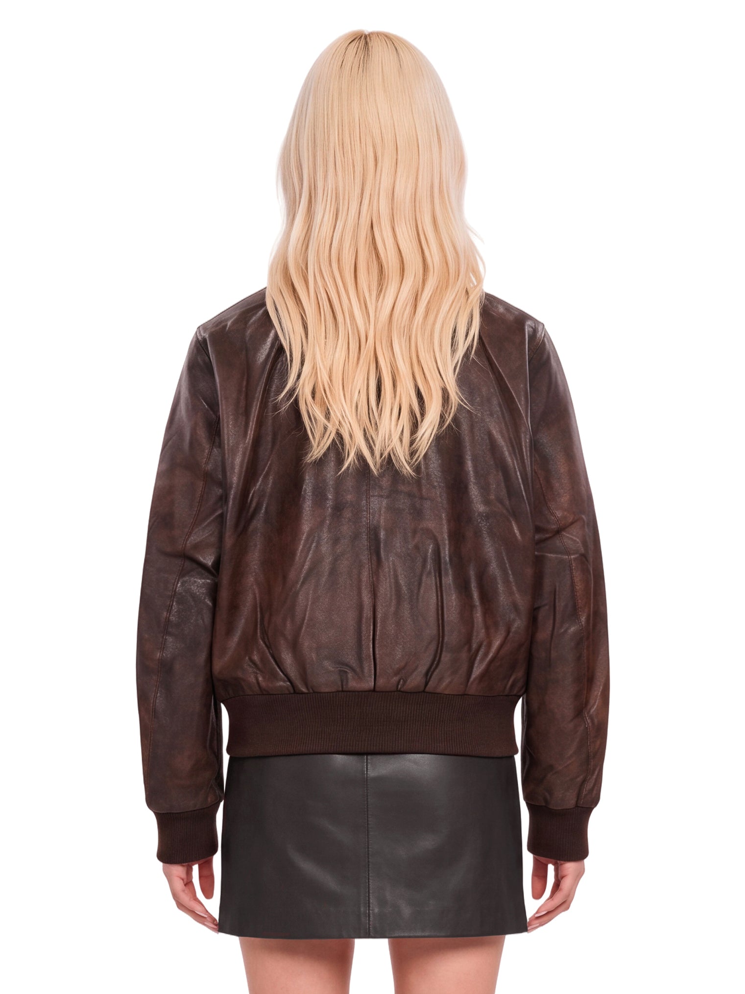 Bomber Boyfriend in pelle in marrone 