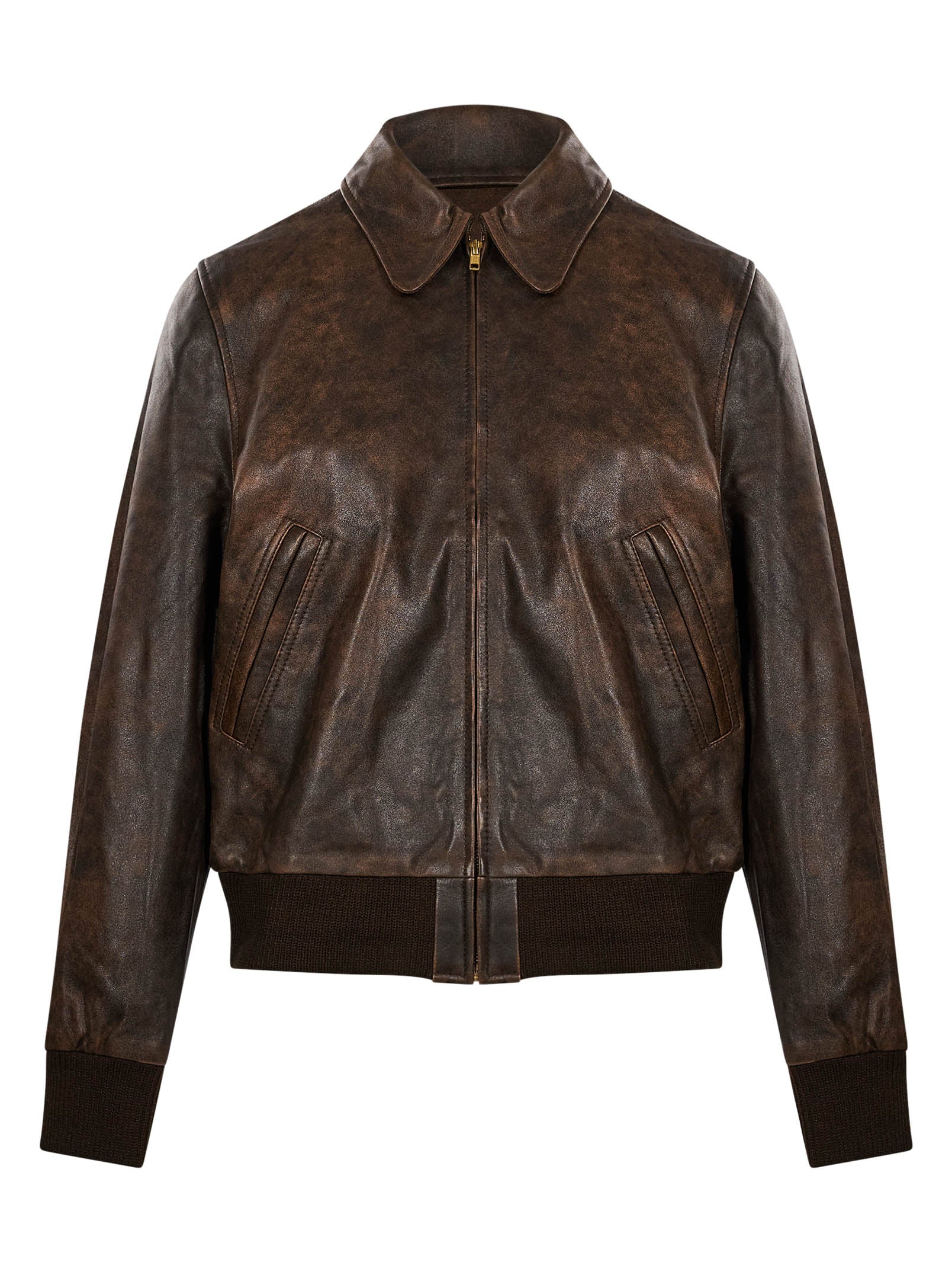 Bomber Boyfriend in pelle in marrone 