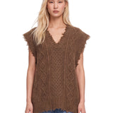 Gilet sfrangiato in maglia in marrone 