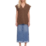 Gilet sfrangiato in maglia in marrone 