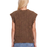 Gilet sfrangiato in maglia in marrone 