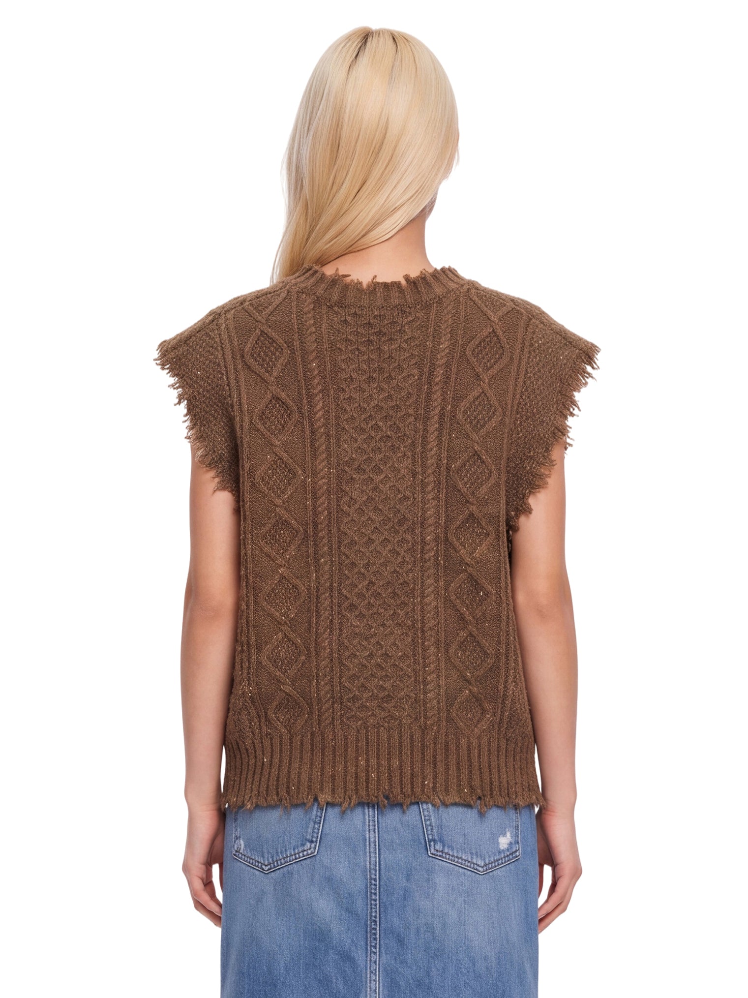 Gilet sfrangiato in maglia in marrone 
