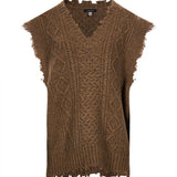 Gilet sfrangiato in maglia in marrone 