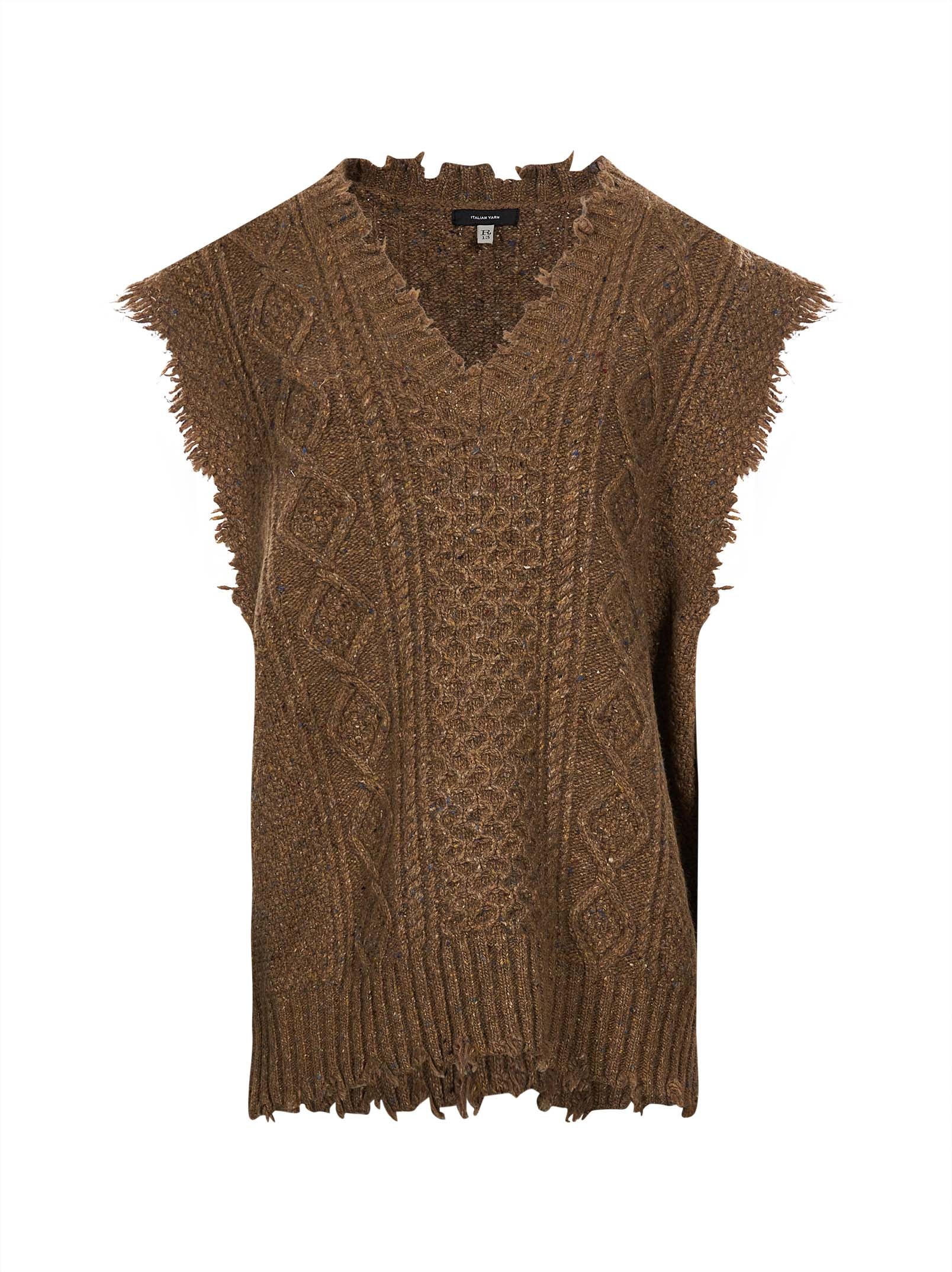 Gilet sfrangiato in maglia in marrone 