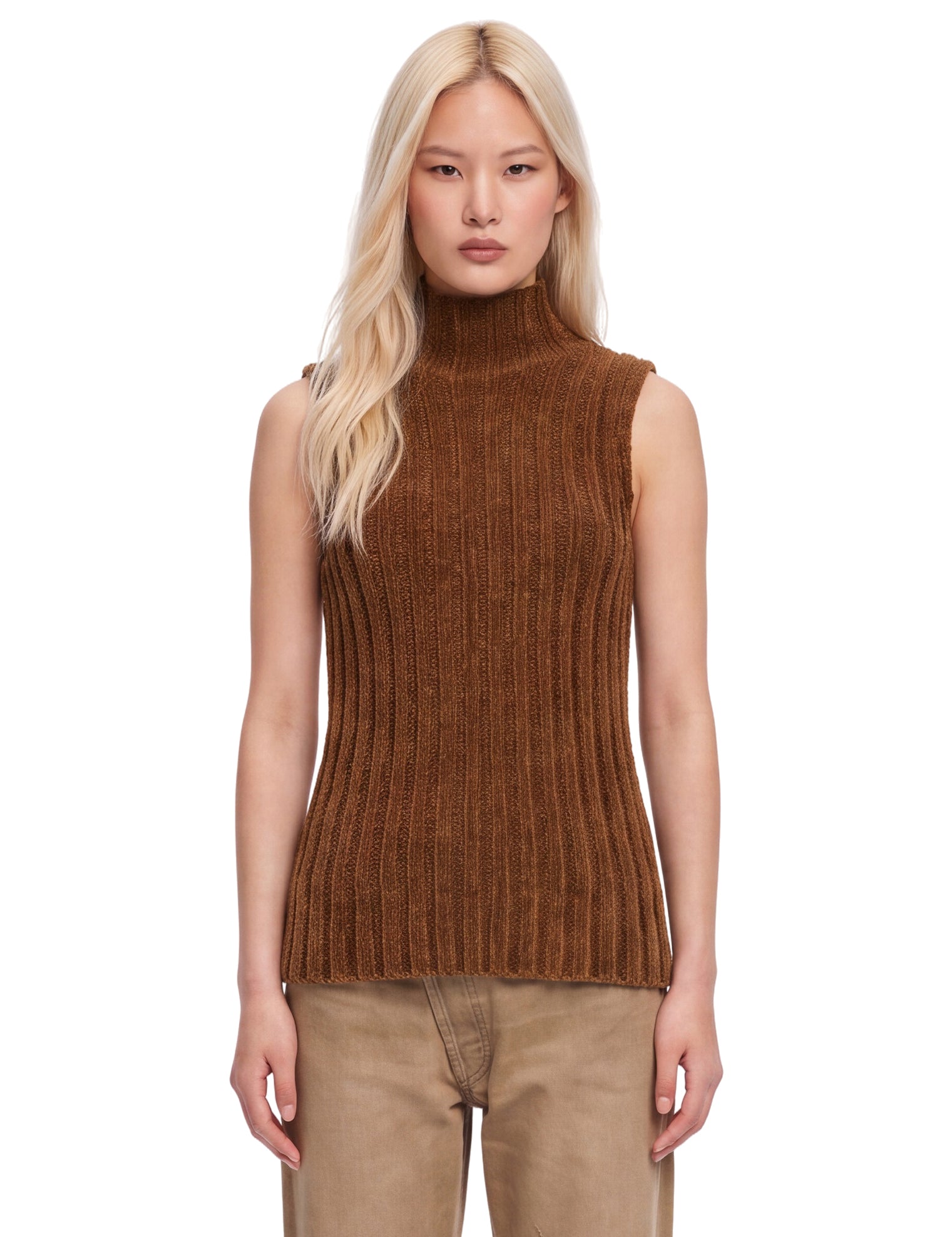 Top a collo alto in marrone 
