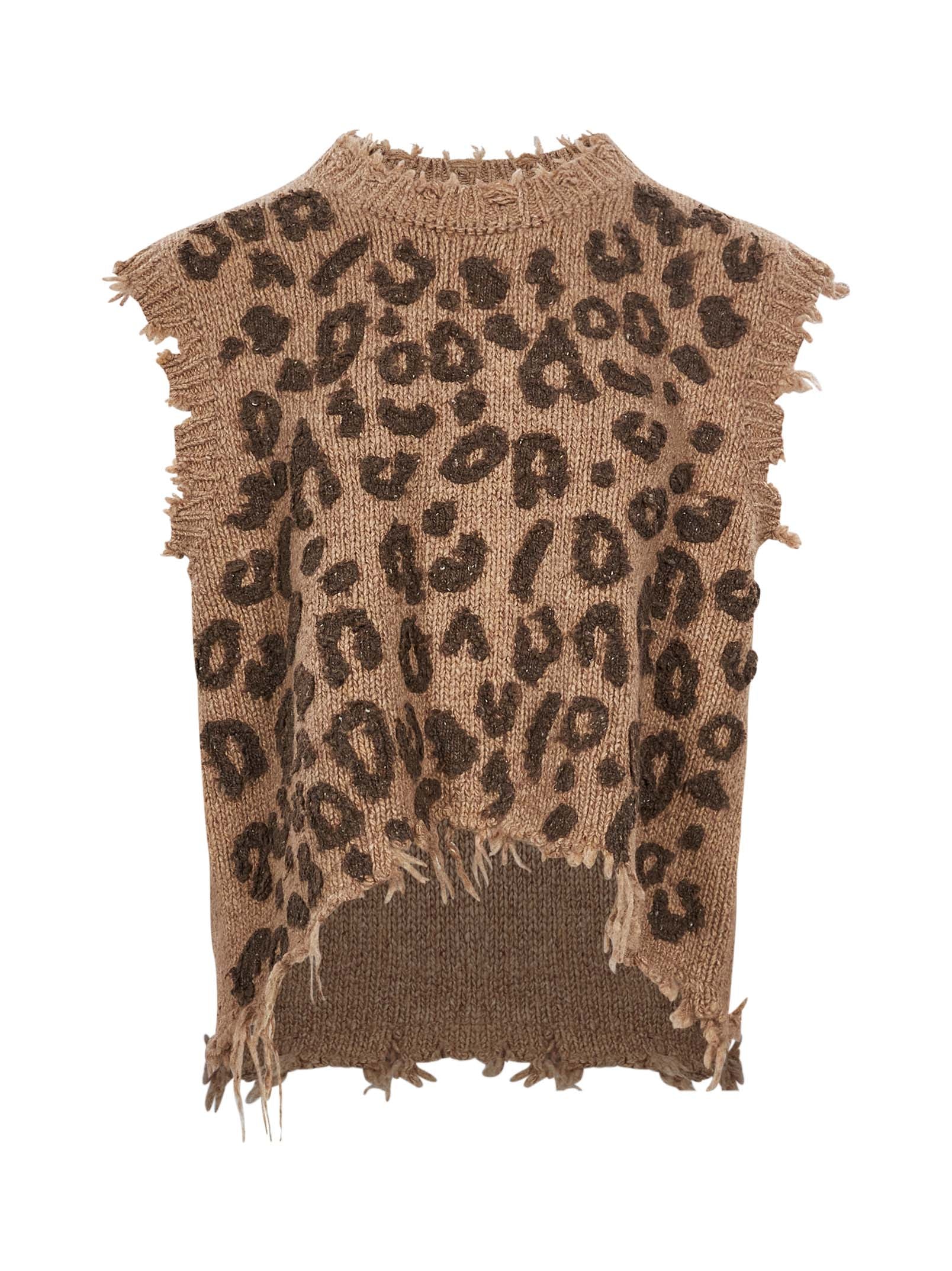 Gilet stampa animalier in marrone 