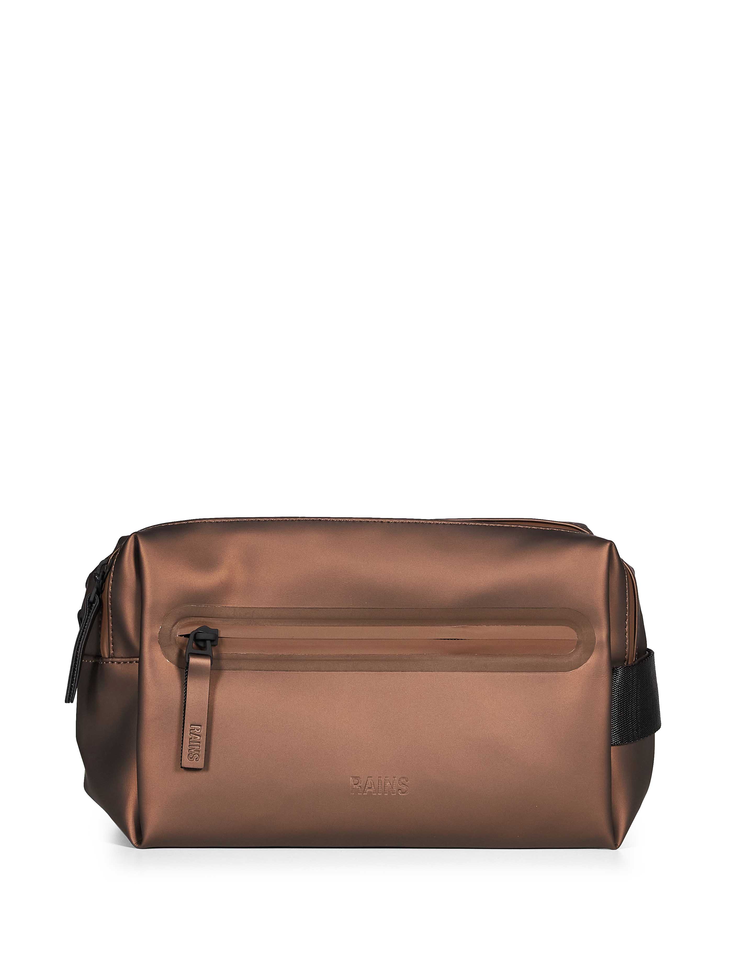 Trousse con doppia zip in marrone 