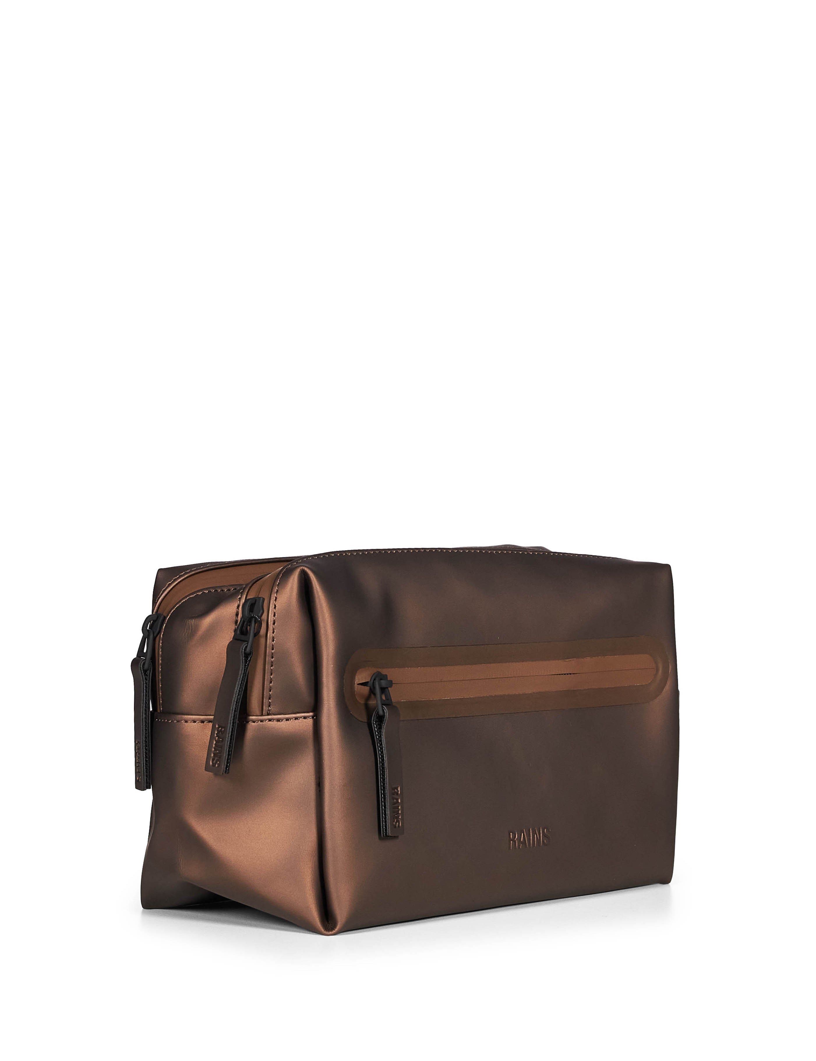 Trousse con doppia zip in marrone 