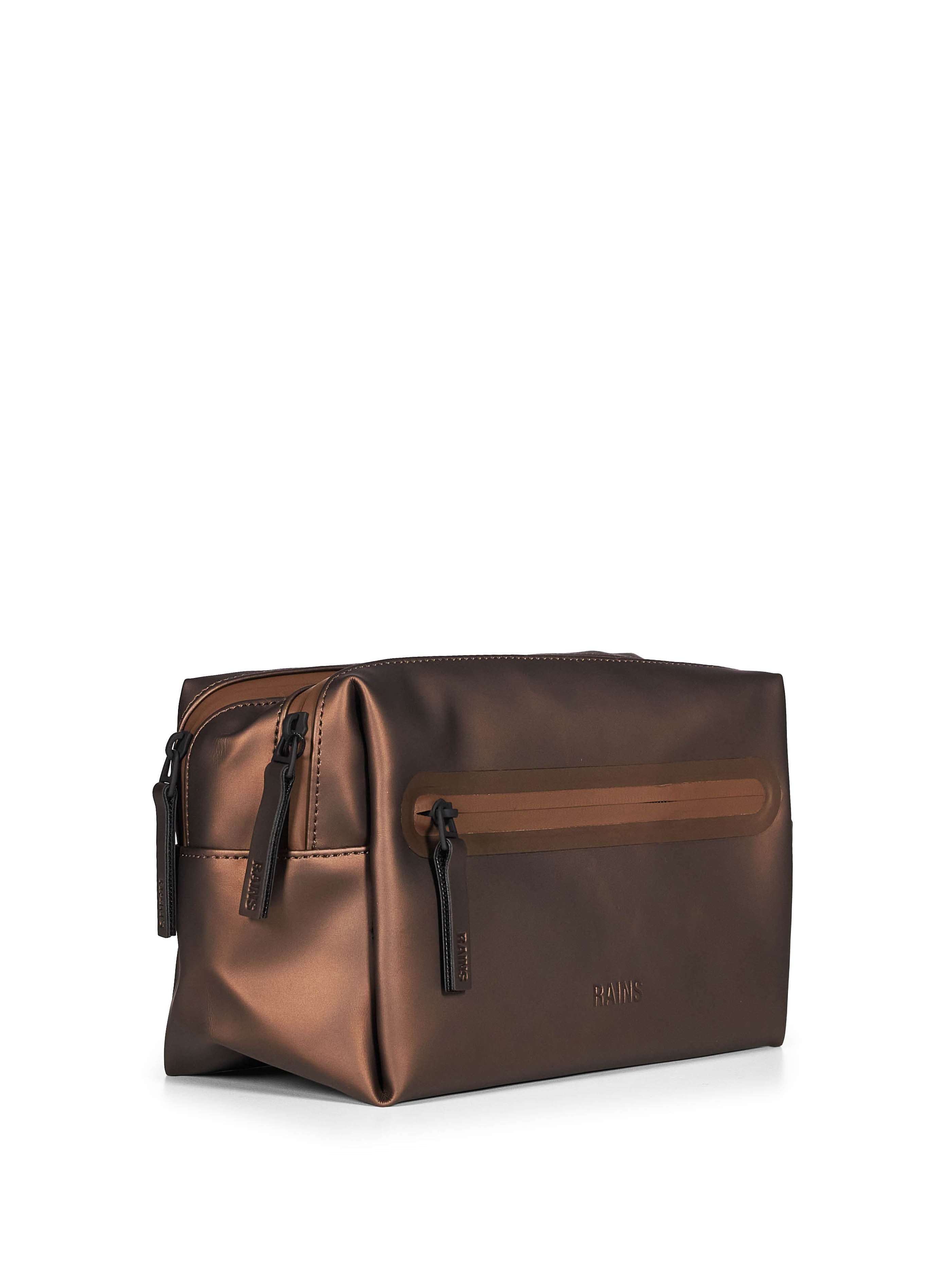 Trousse con doppia zip in marrone 