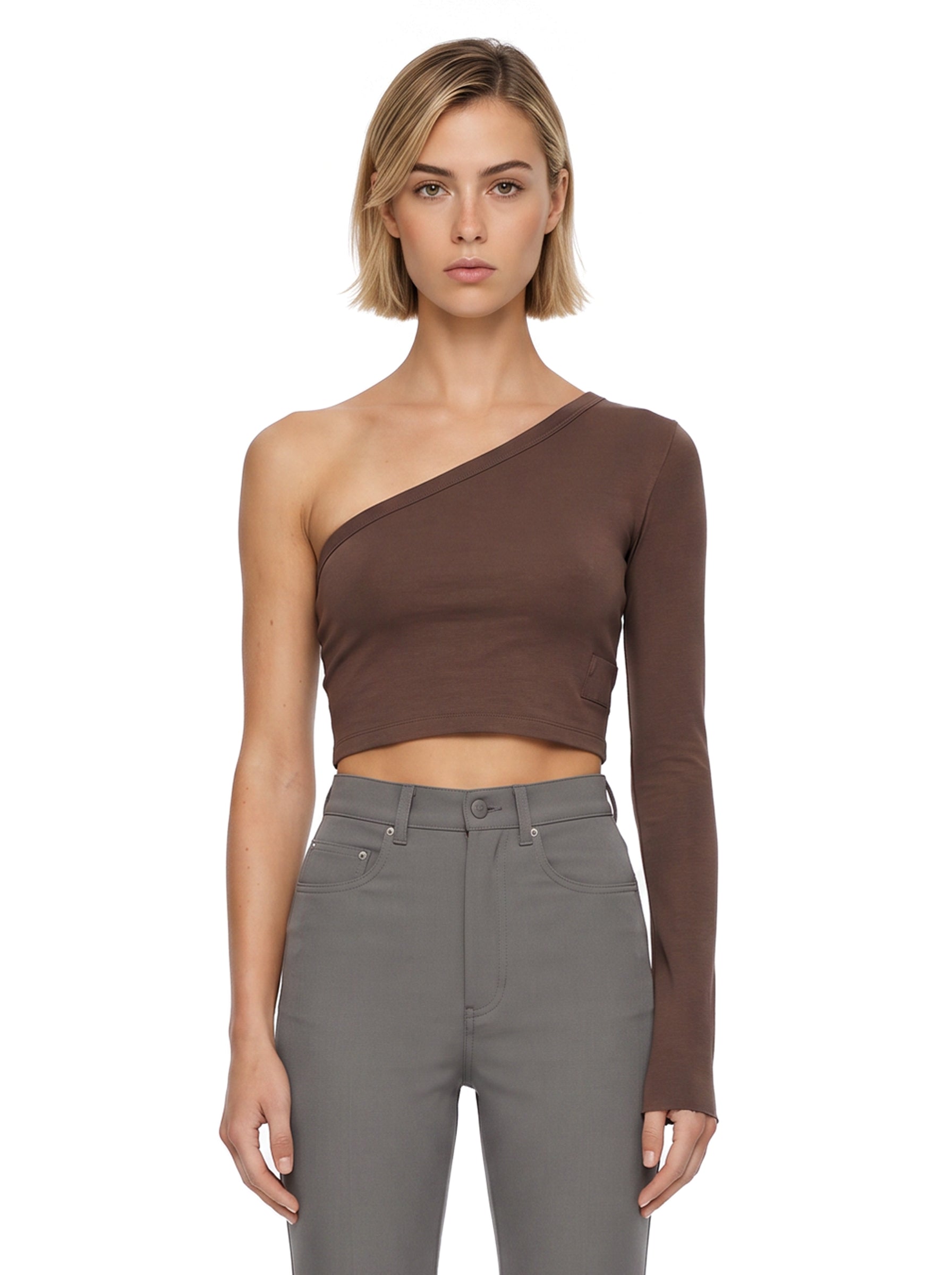 T-shirt monospalla Ziggy in marrone 
