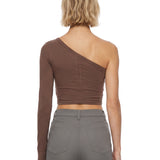 T-shirt monospalla Ziggy in marrone 