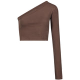 T-shirt monospalla Ziggy in marrone 