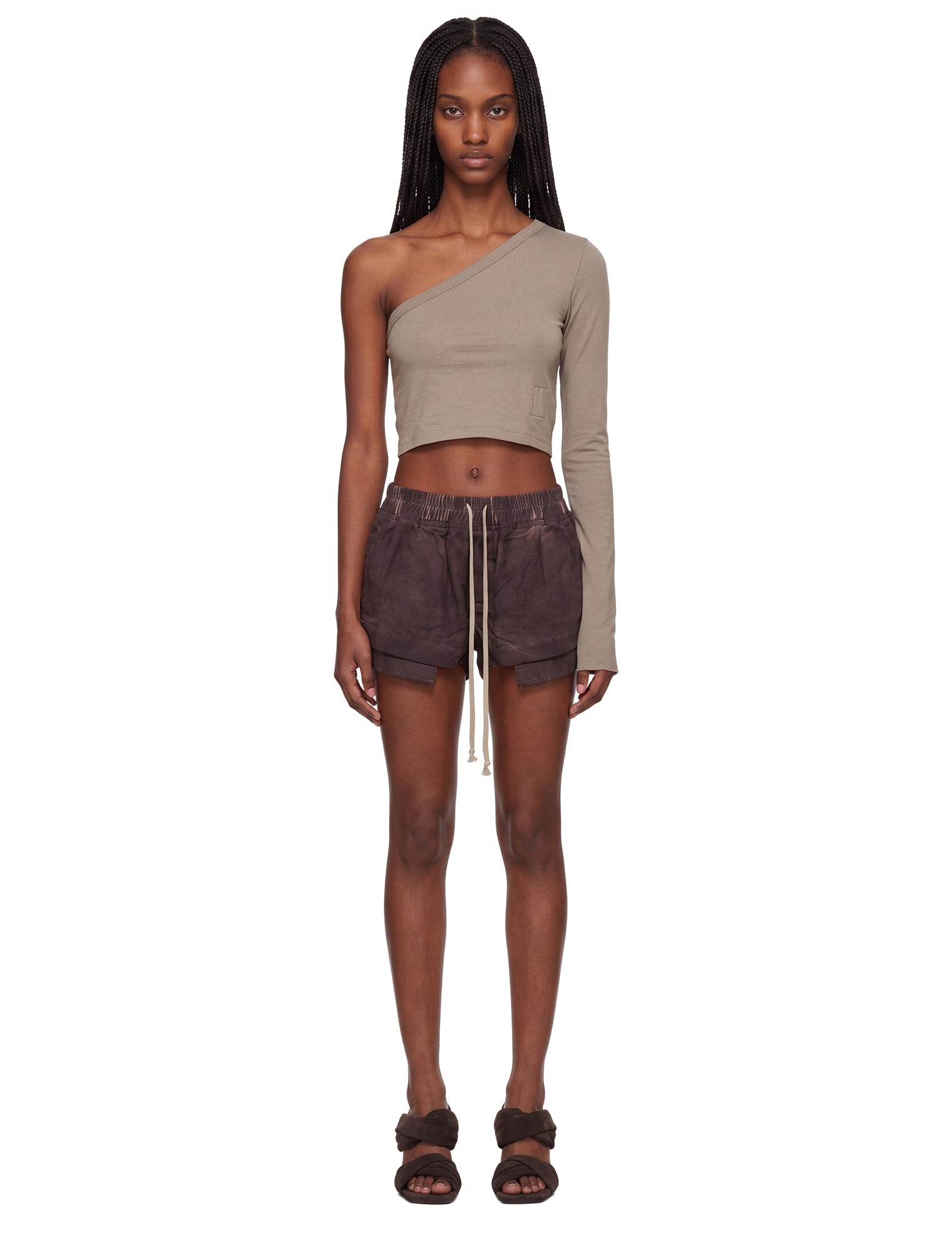 Shorts in denim con coulisse in marrone 
