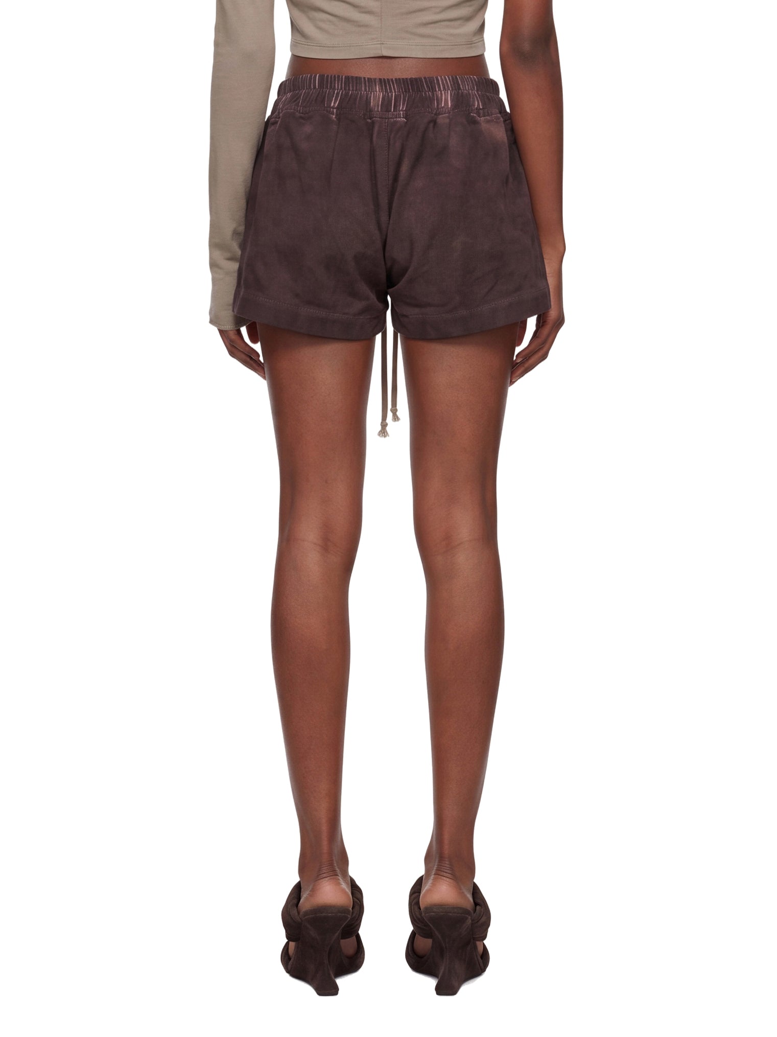 Shorts in denim con coulisse in marrone 