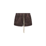 Shorts in denim con coulisse in marrone 