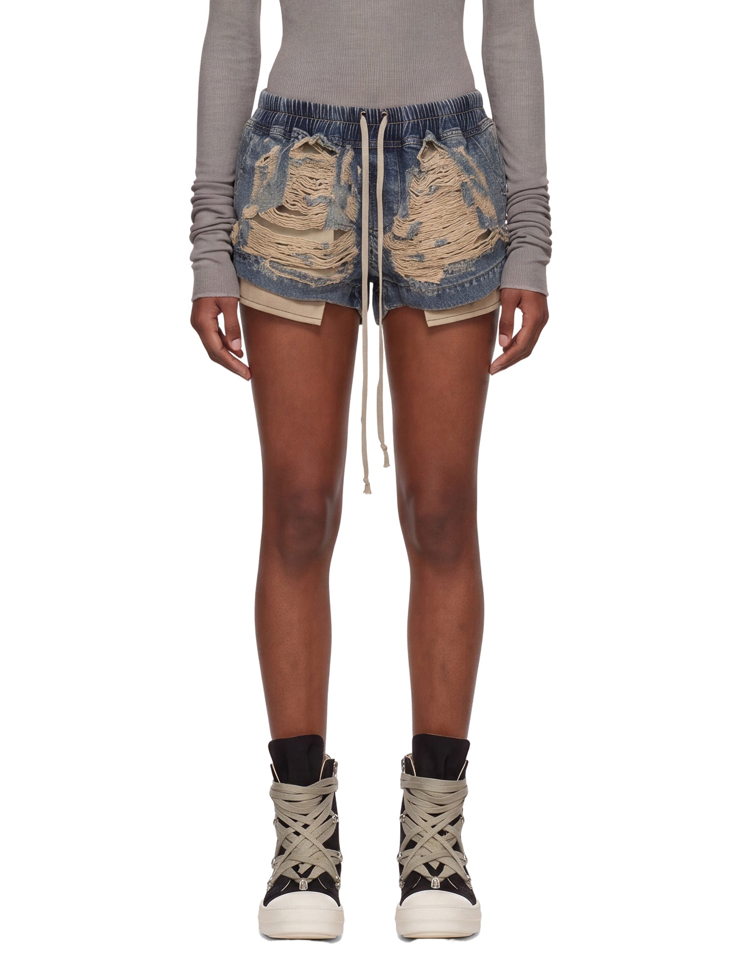 Shorts in denim con coulisse in blu 