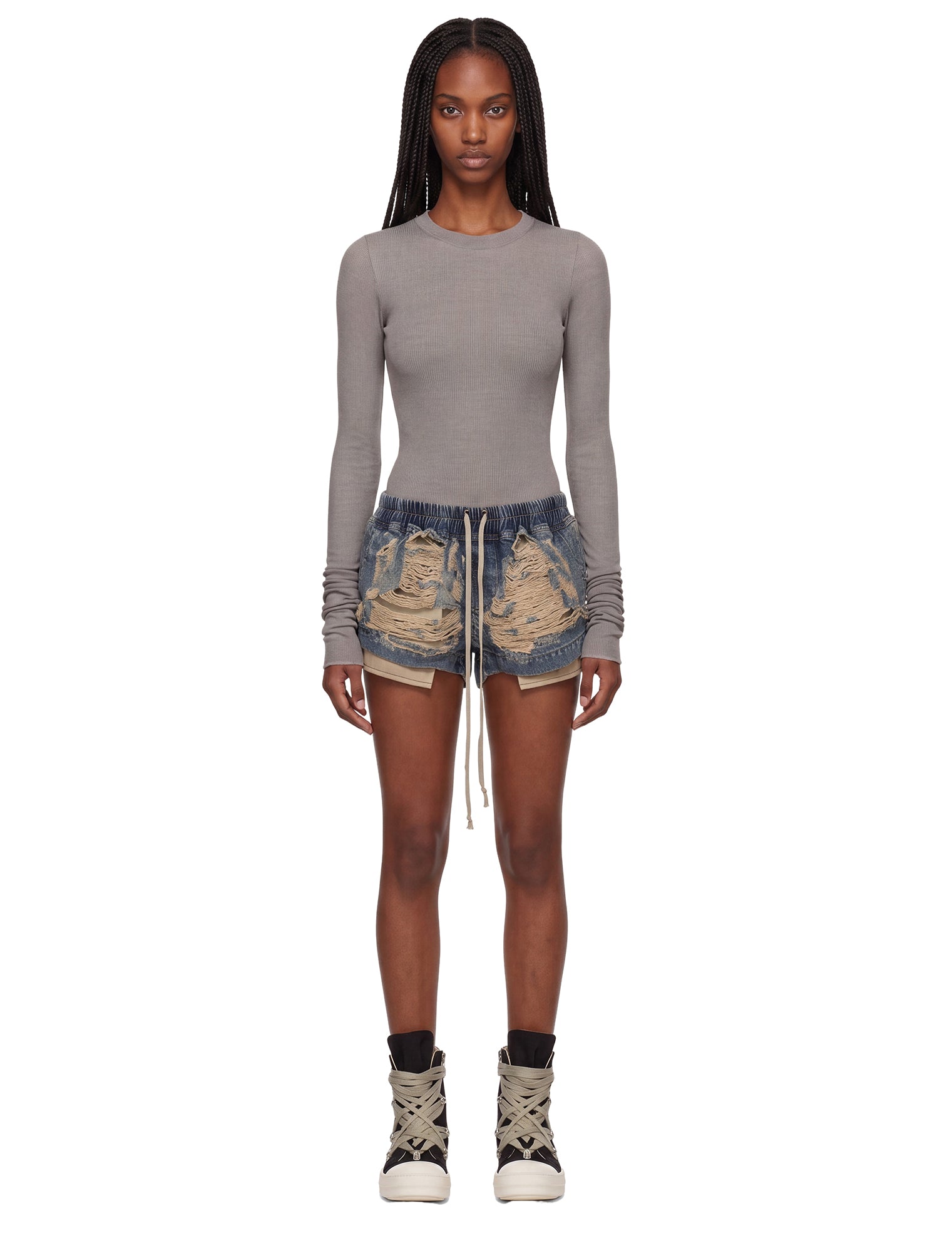 Shorts in denim con coulisse in blu 