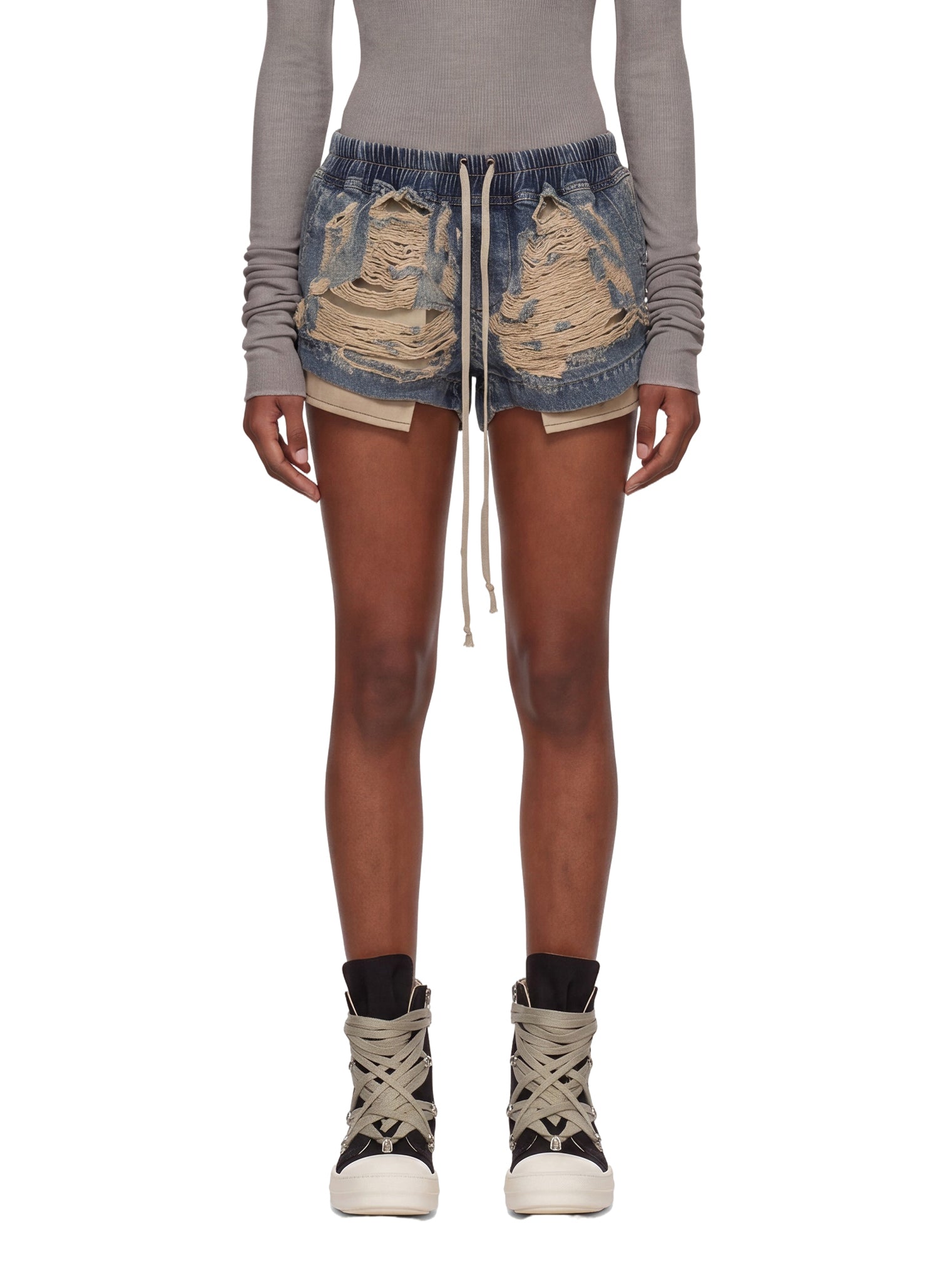 Shorts in denim con coulisse in blu 