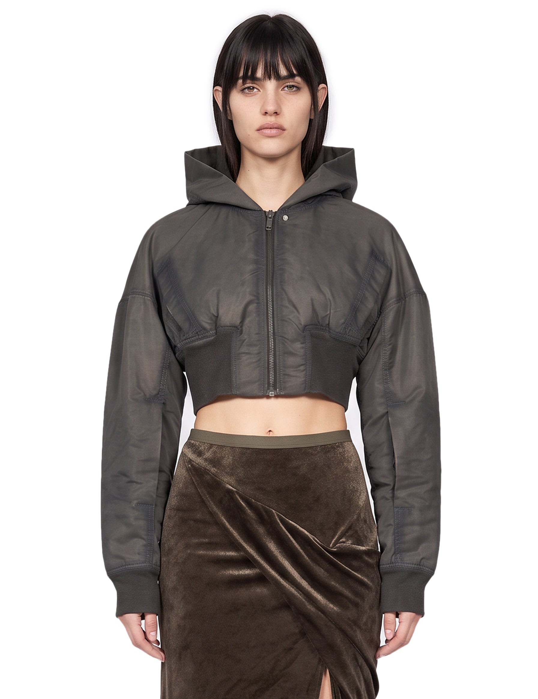 Bomber corto imbottito Hooded Flight in grigio 