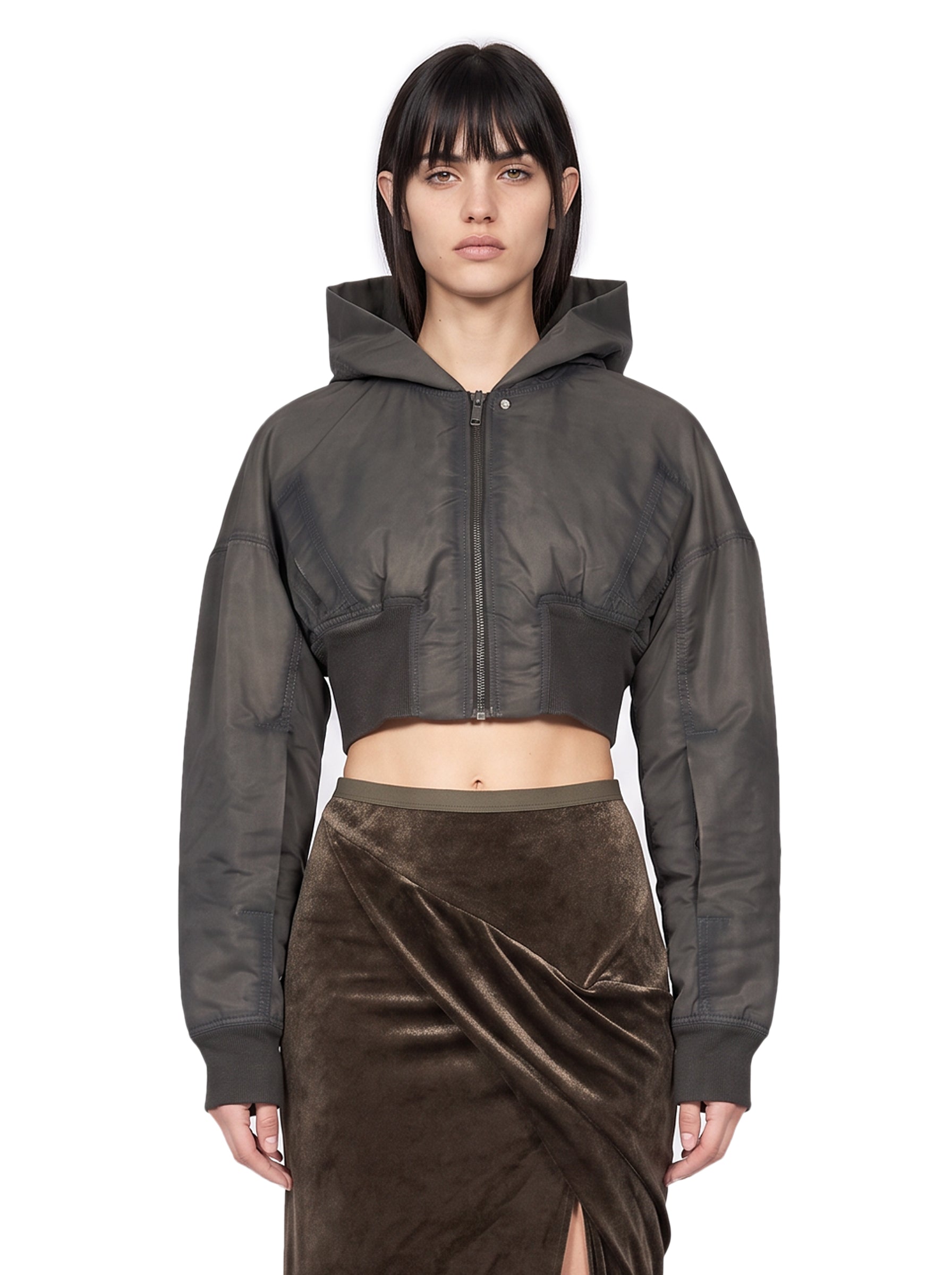 Bomber corto imbottito Hooded Flight in grigio 