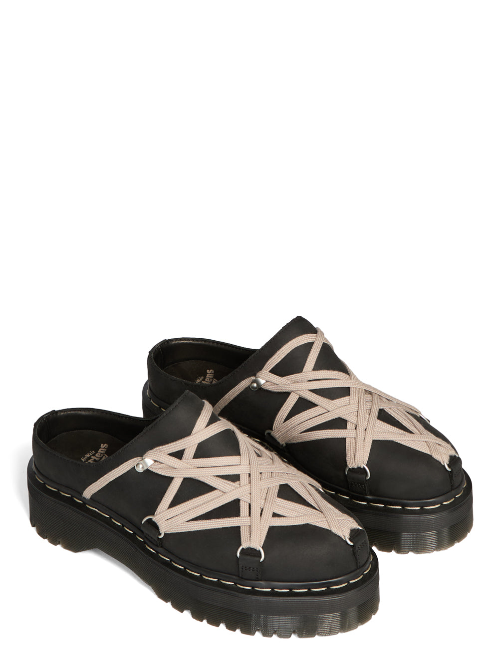 Mules Megalace in pelle in nero 