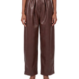 Pantaloni a vita alta in pelle in marrone 