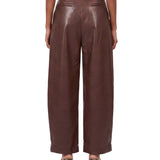 Pantaloni a vita alta in pelle in marrone 