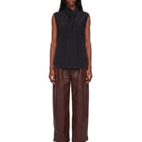 Pantaloni a vita alta in pelle in marrone 