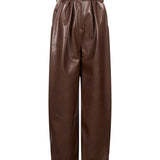 Pantaloni a vita alta in pelle in marrone 