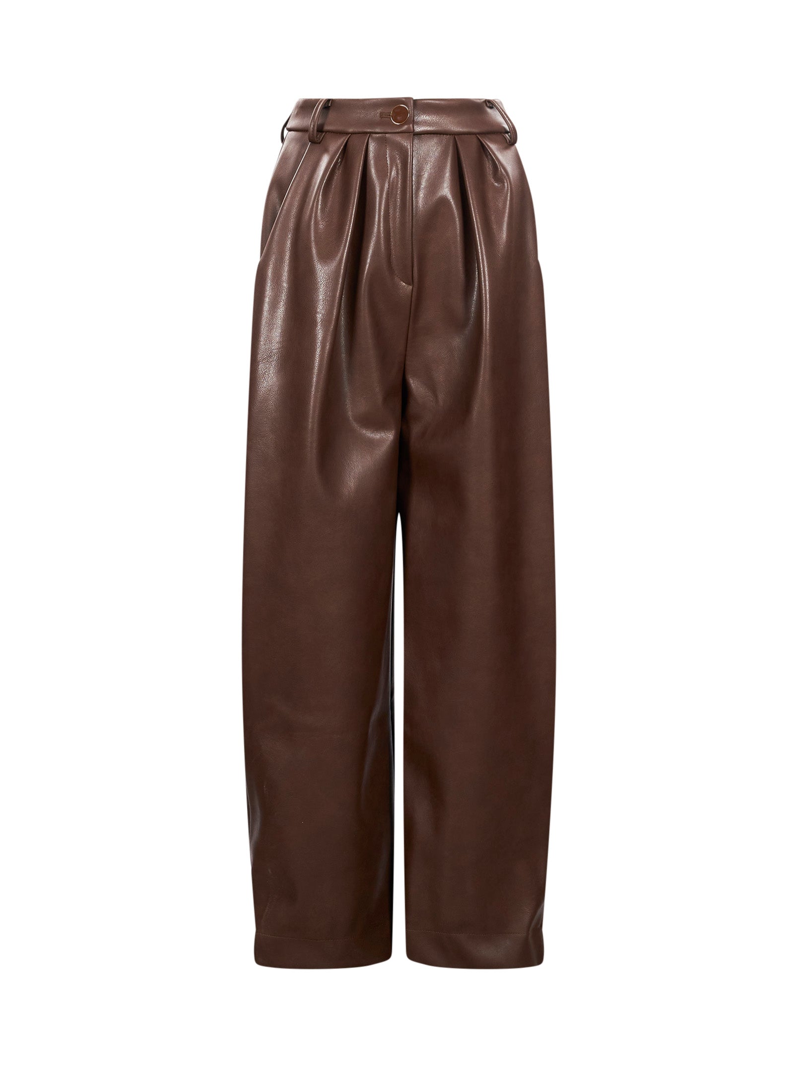 Pantaloni a vita alta in pelle in marrone 