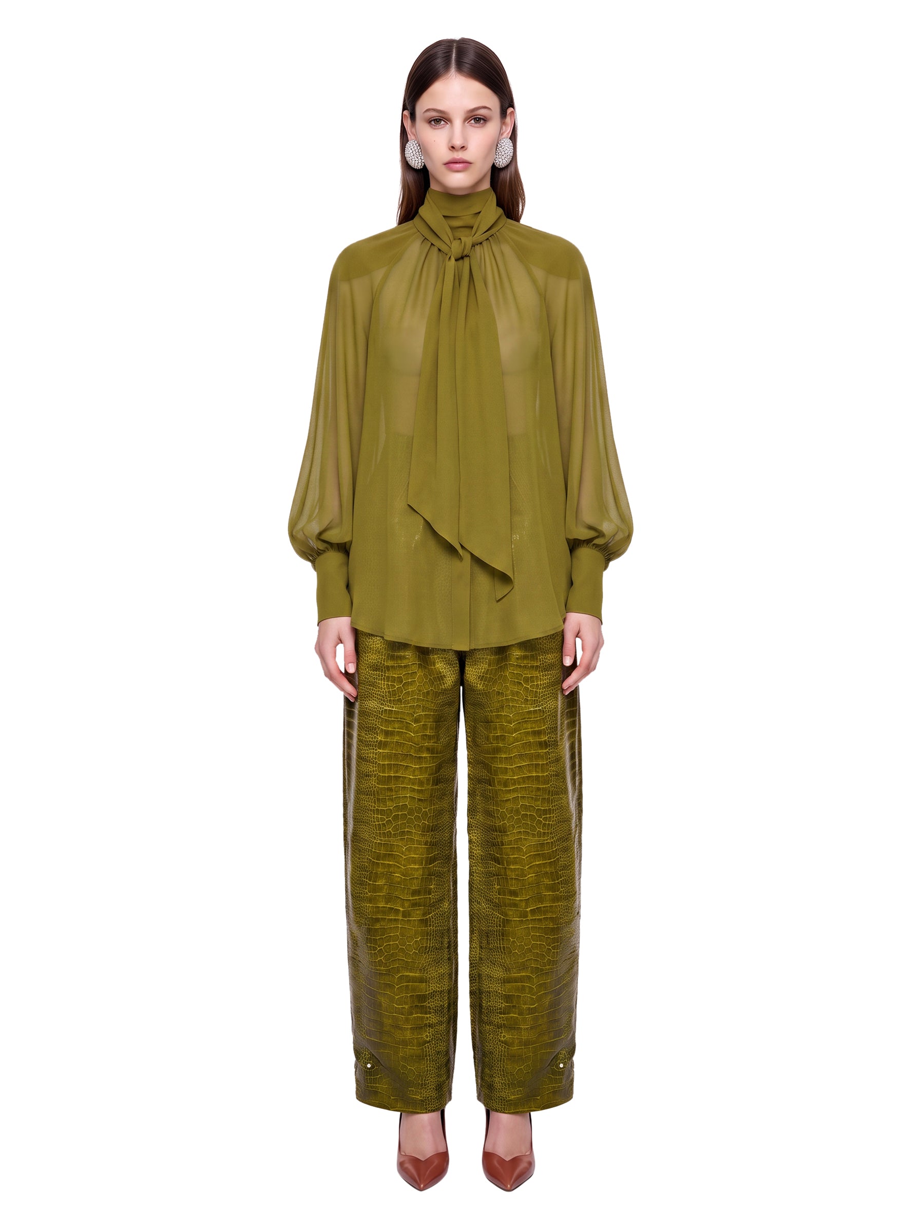 Pantaloni con effetto coccodrillo 