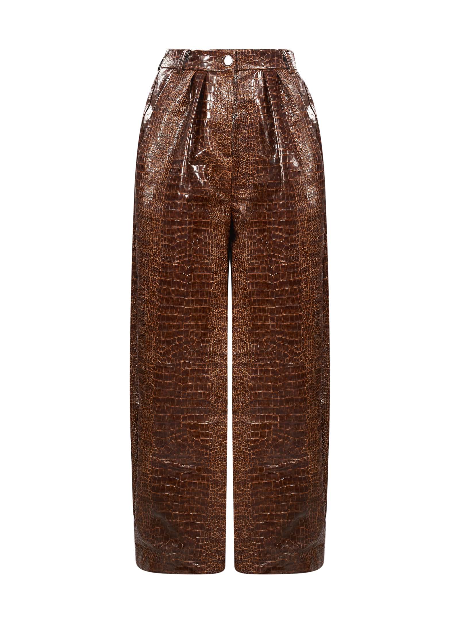 Pantaloni a vita alta effetto cocco in marrone 