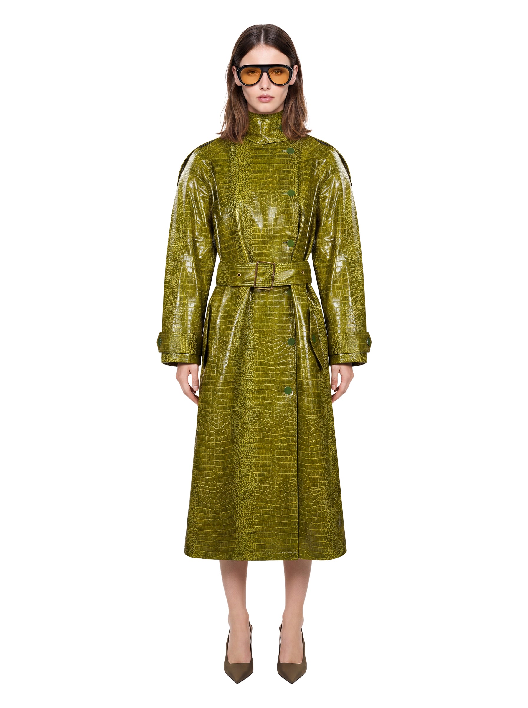 Cappotto lungo oversize modello Croco in verde 