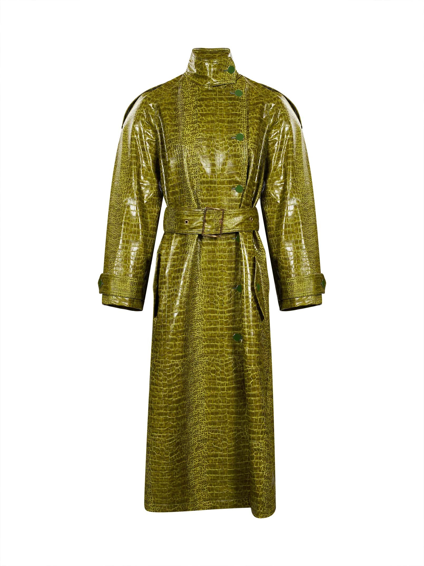 Cappotto lungo oversize modello Croco in verde 