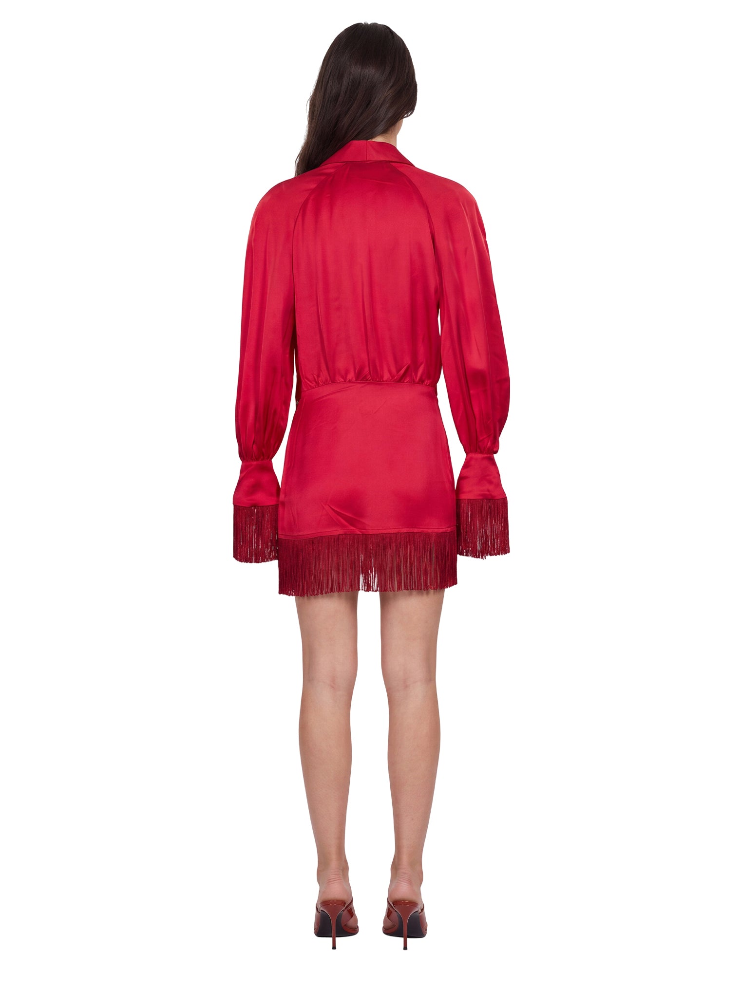 Abito corto con frange in rosso 