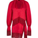 Abito corto con frange in rosso 