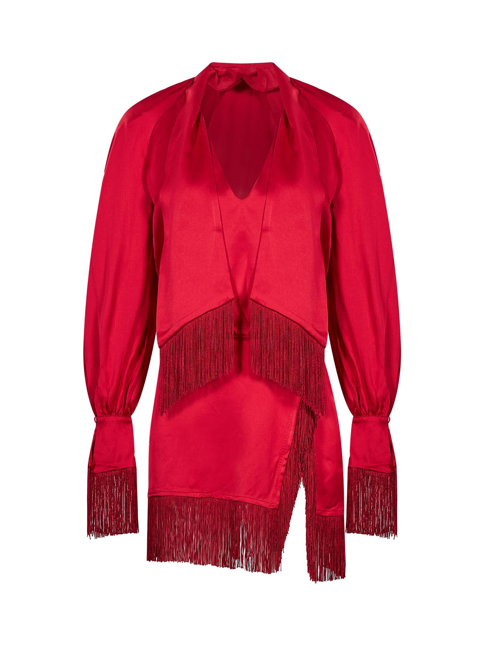 Abito corto con frange in rosso 