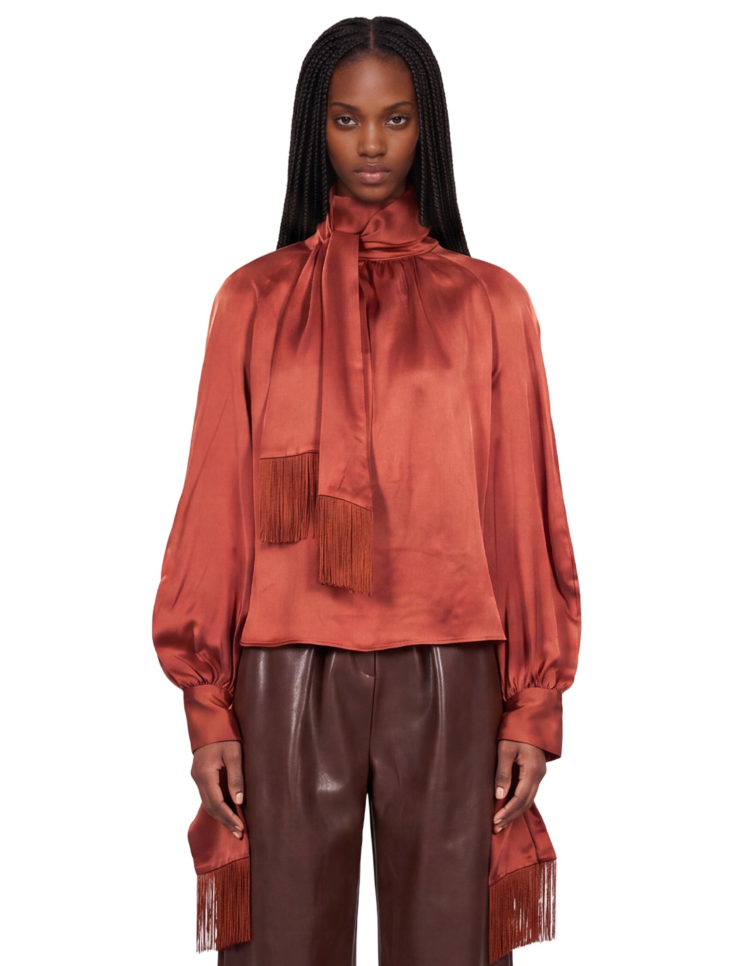 Blusa con dettaglio a sciapra con frage in marrone 