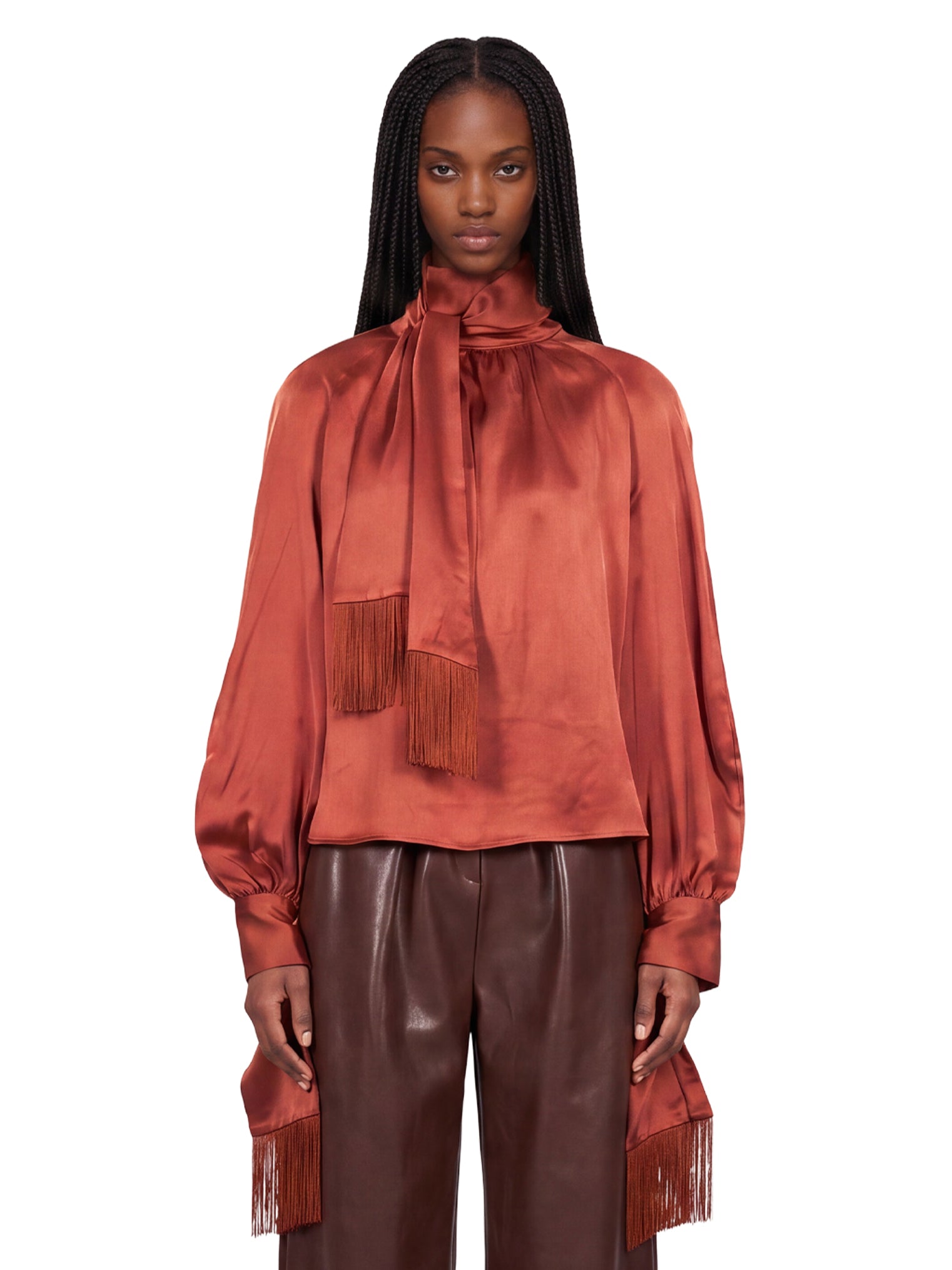 Blusa con dettaglio a sciapra con frage in marrone 
