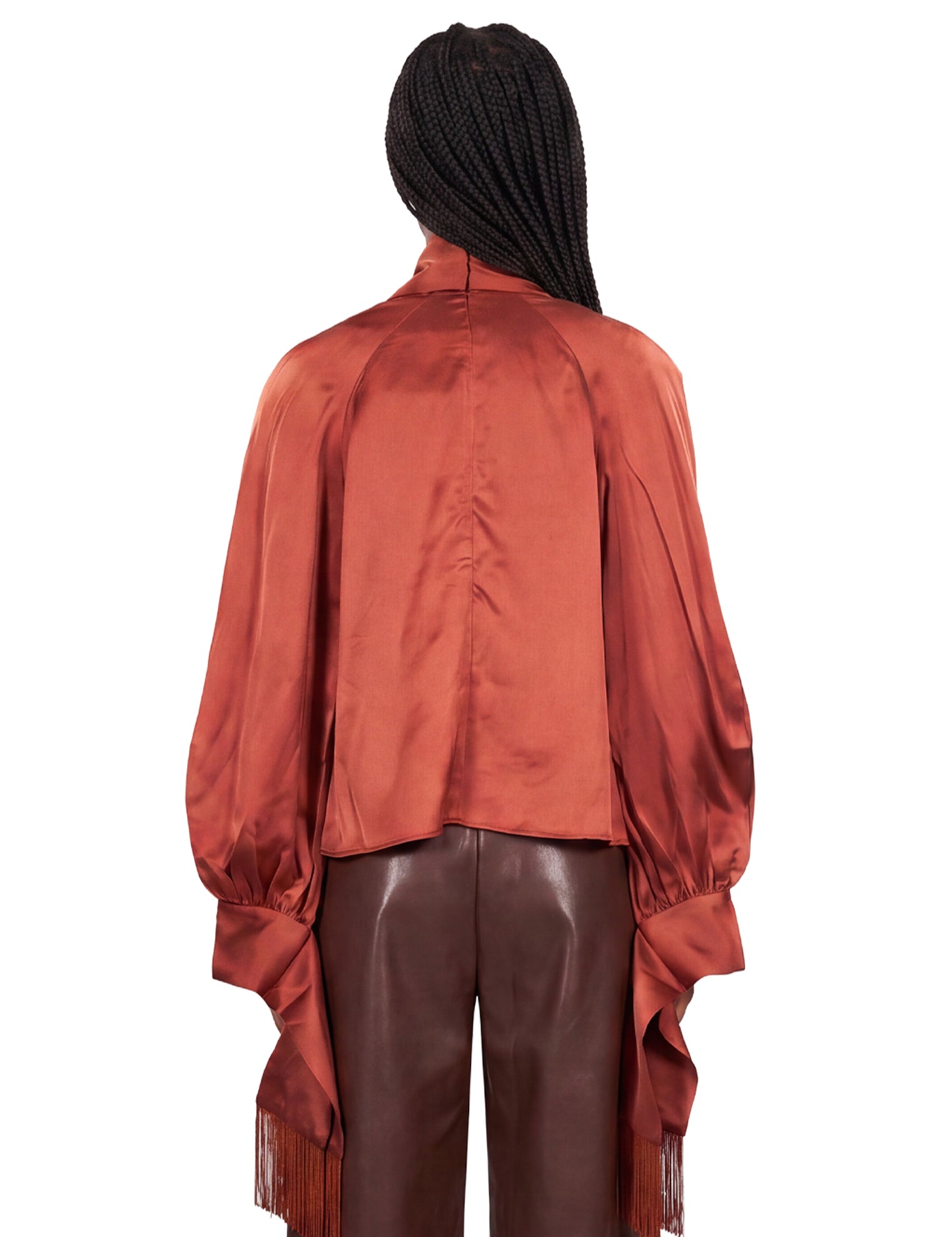Blusa con dettaglio a sciapra con frage in marrone 