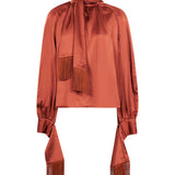 Blusa con dettaglio a sciapra con frage in marrone 