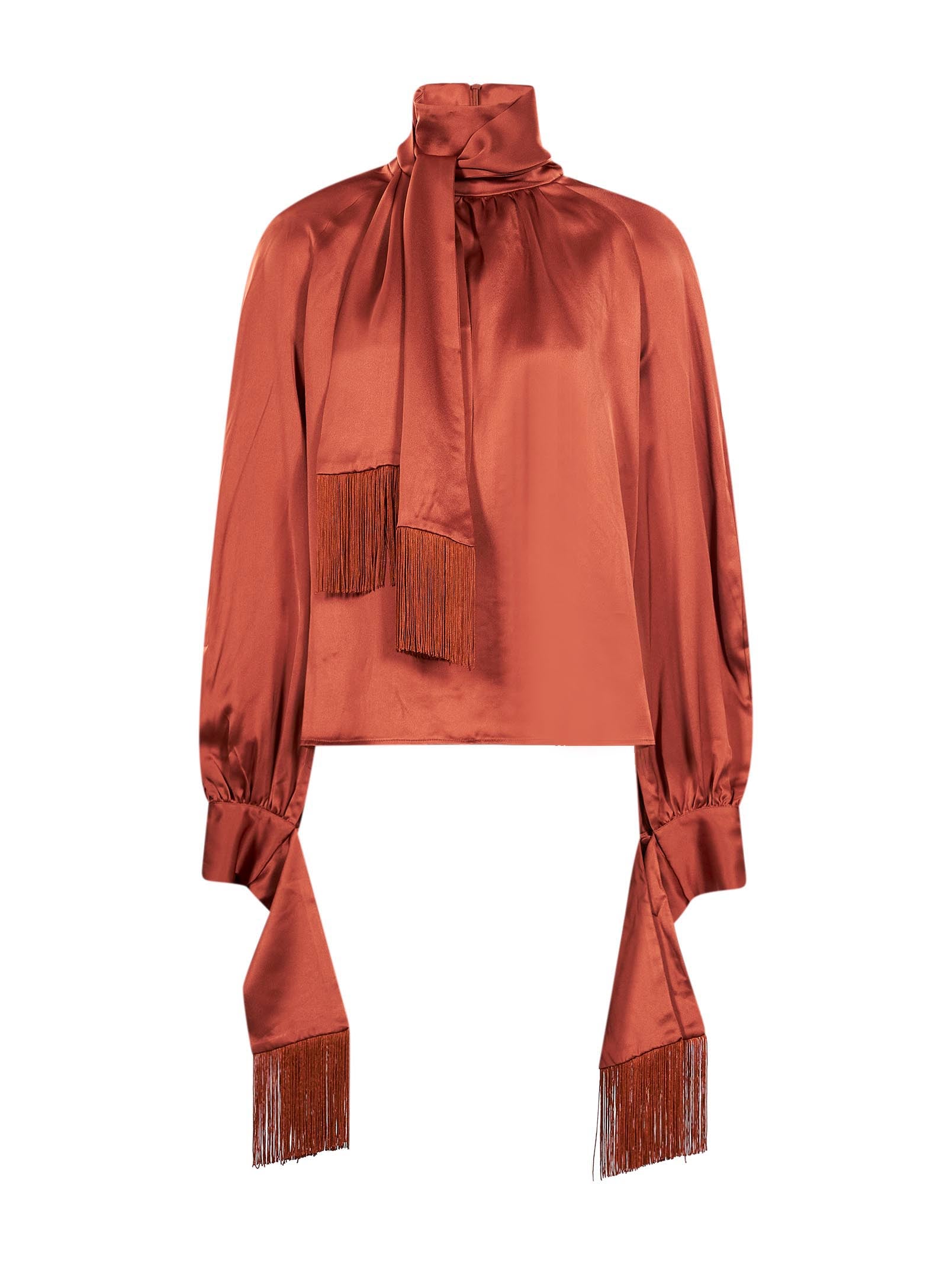 Blusa con dettaglio a sciapra con frage in marrone 