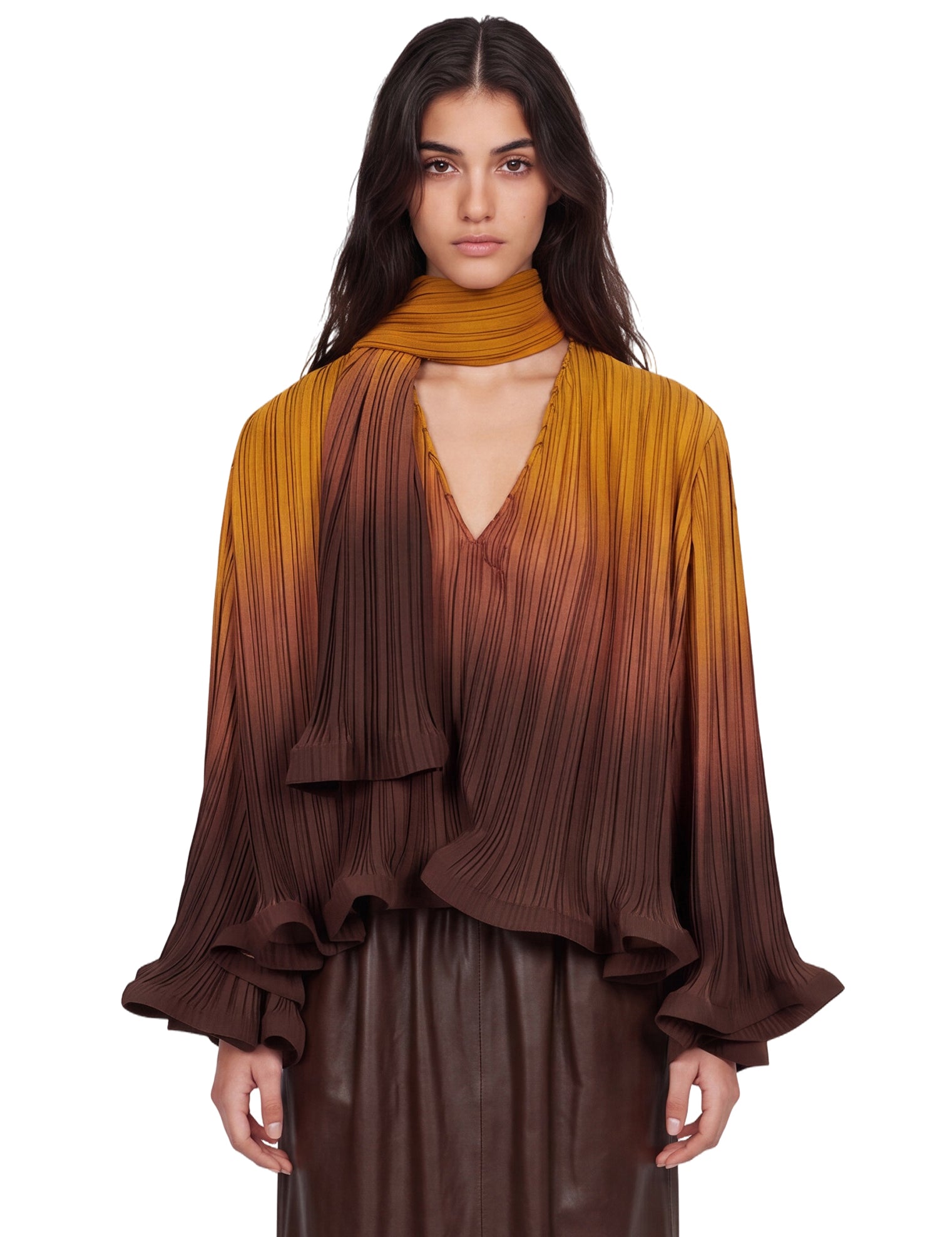 Camicia plissettata degradè in marrone 