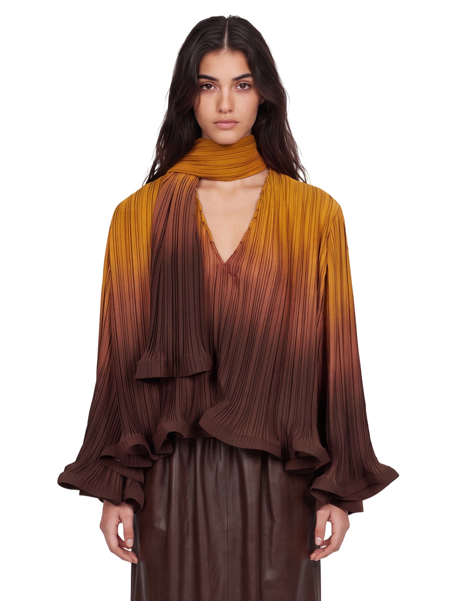 Camicia plissettata degradè in marrone 