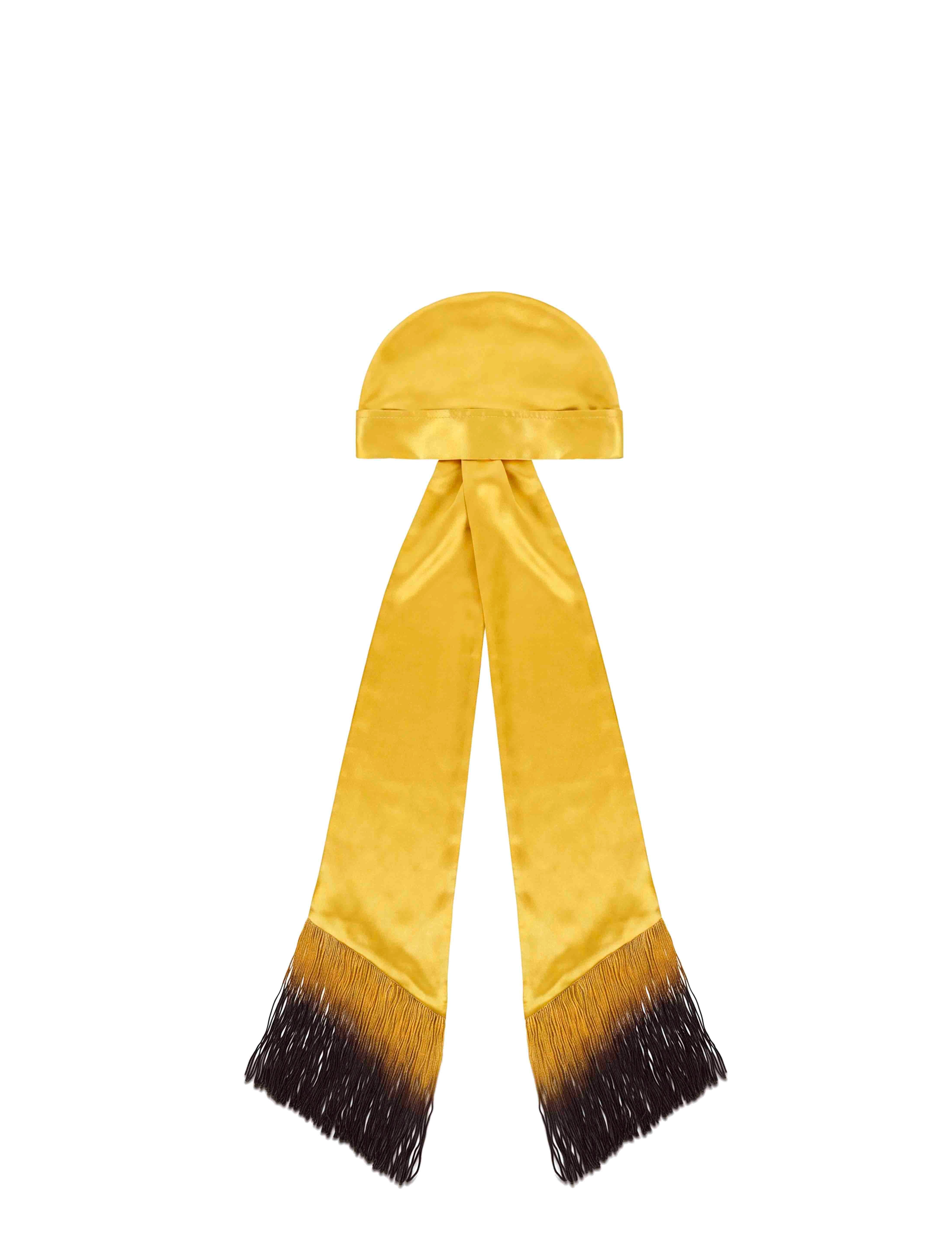 Foulard satinato con frange in giallo 
