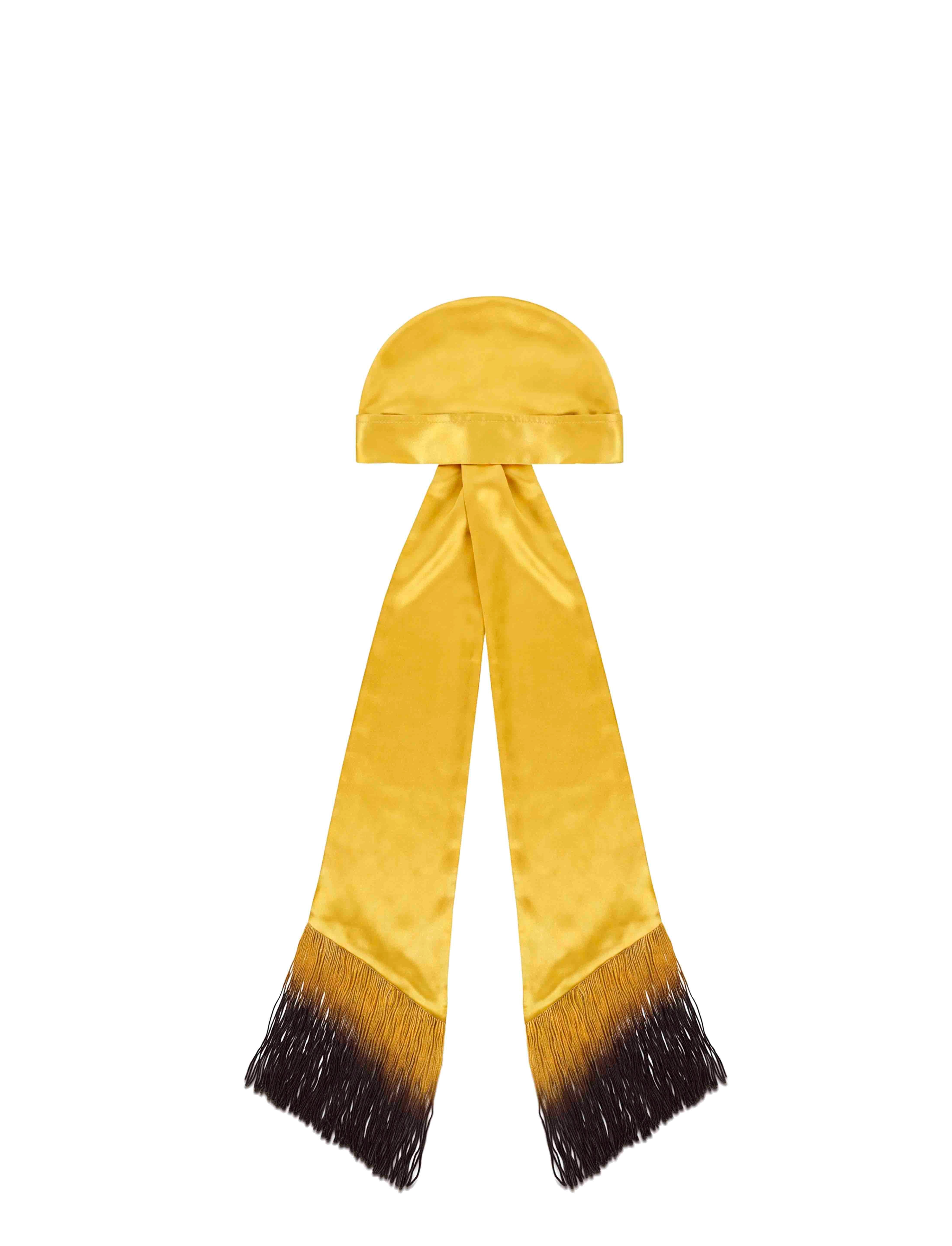 Foulard satinato con frange in giallo 