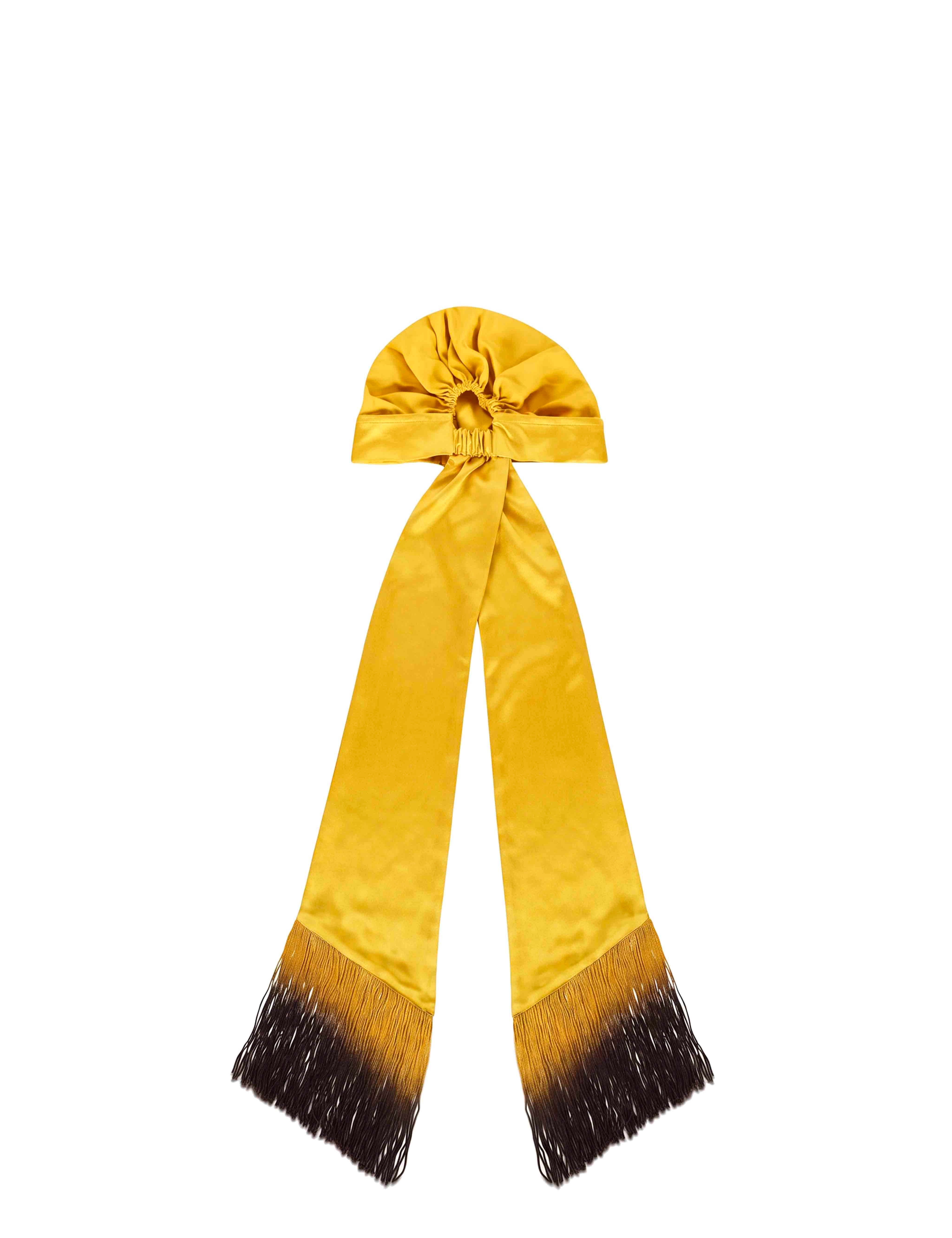 Foulard satinato con frange in giallo 